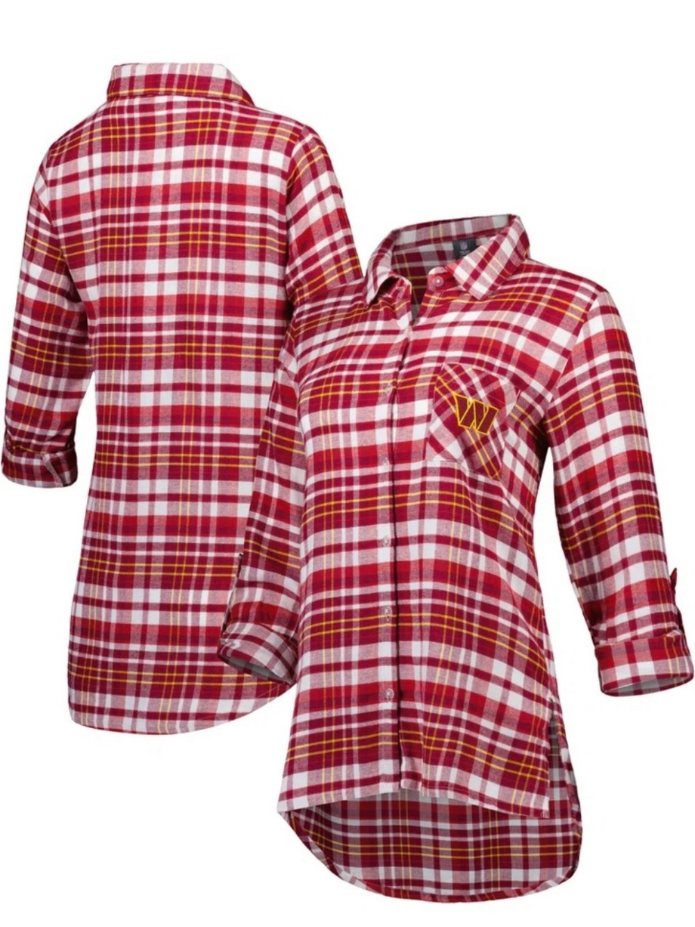 Washington Commanders Concepts Sport Plaid Full-Button Long Sleeve Nightshirt